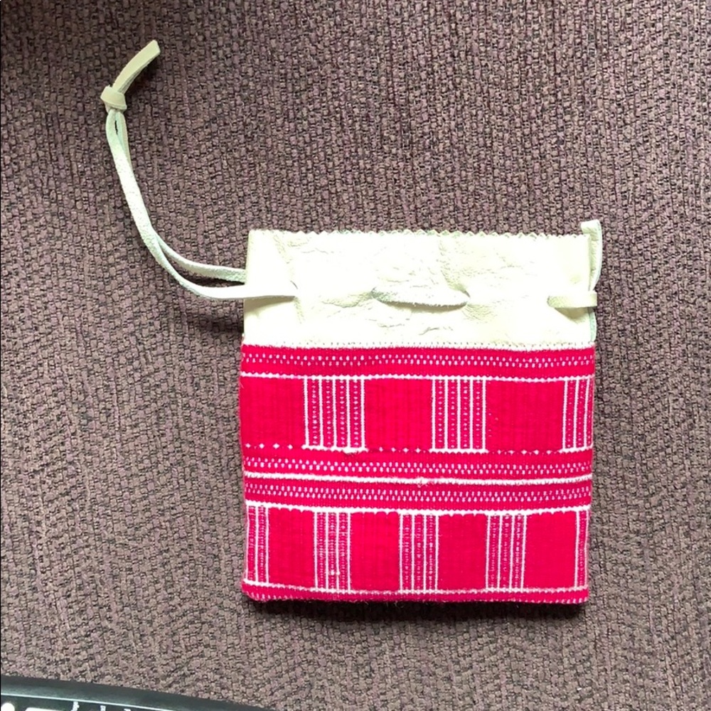 Drawstring leather and cloth pouch